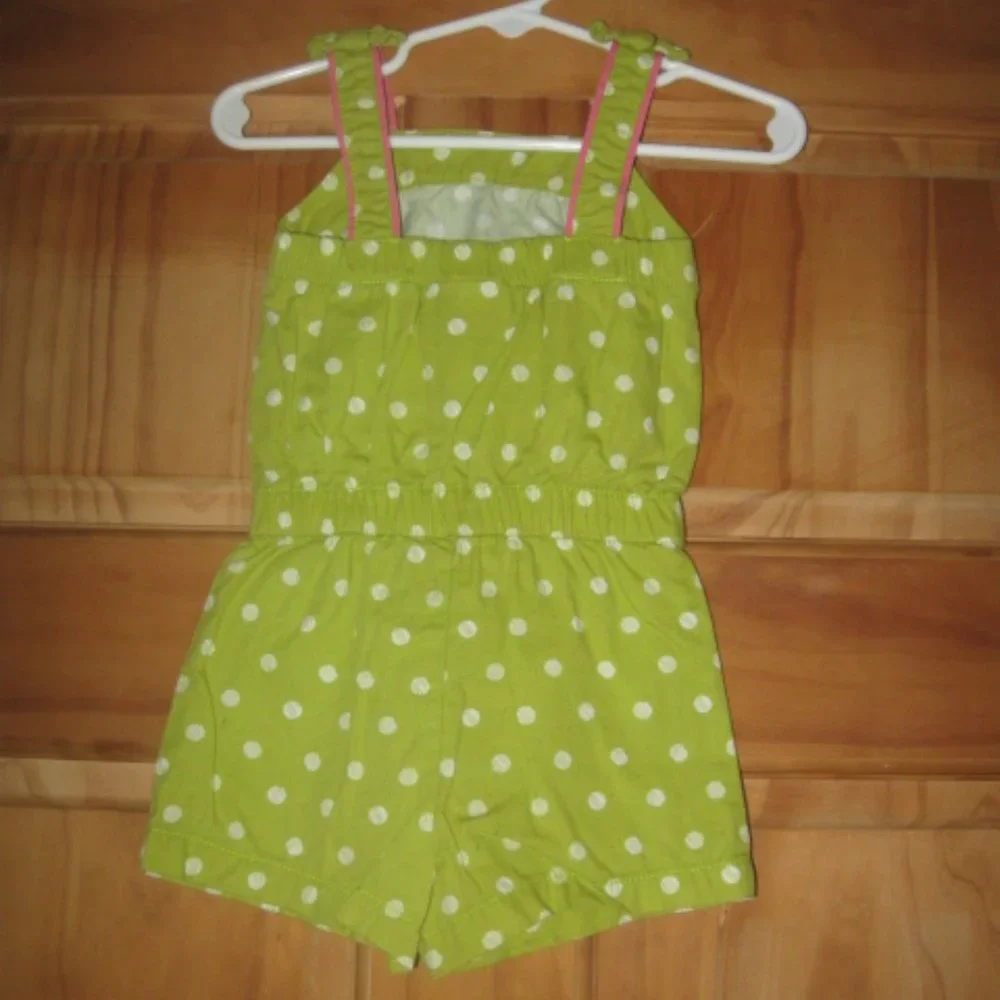 5/$20 Girls Cherokee Green with White Dots Romper